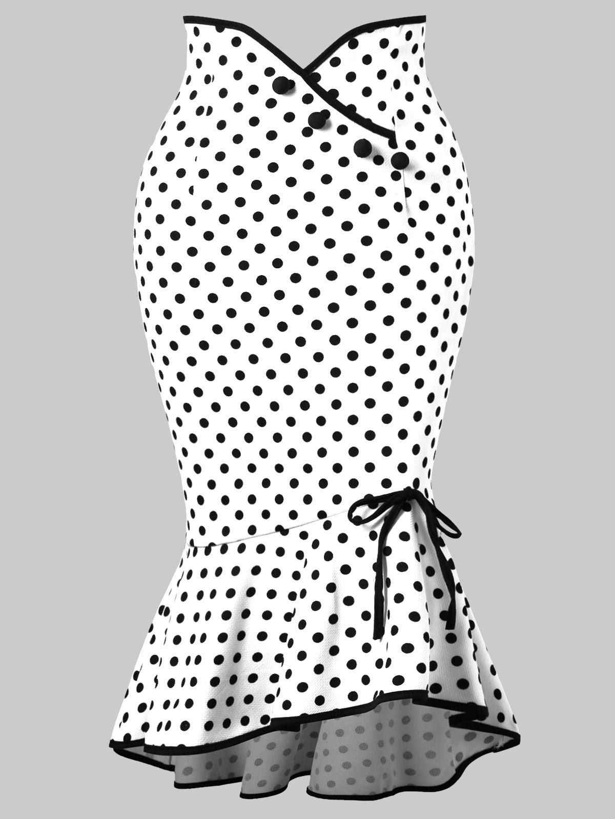 

High Rise Polka Dot Midi Fishtail Skirt, White
