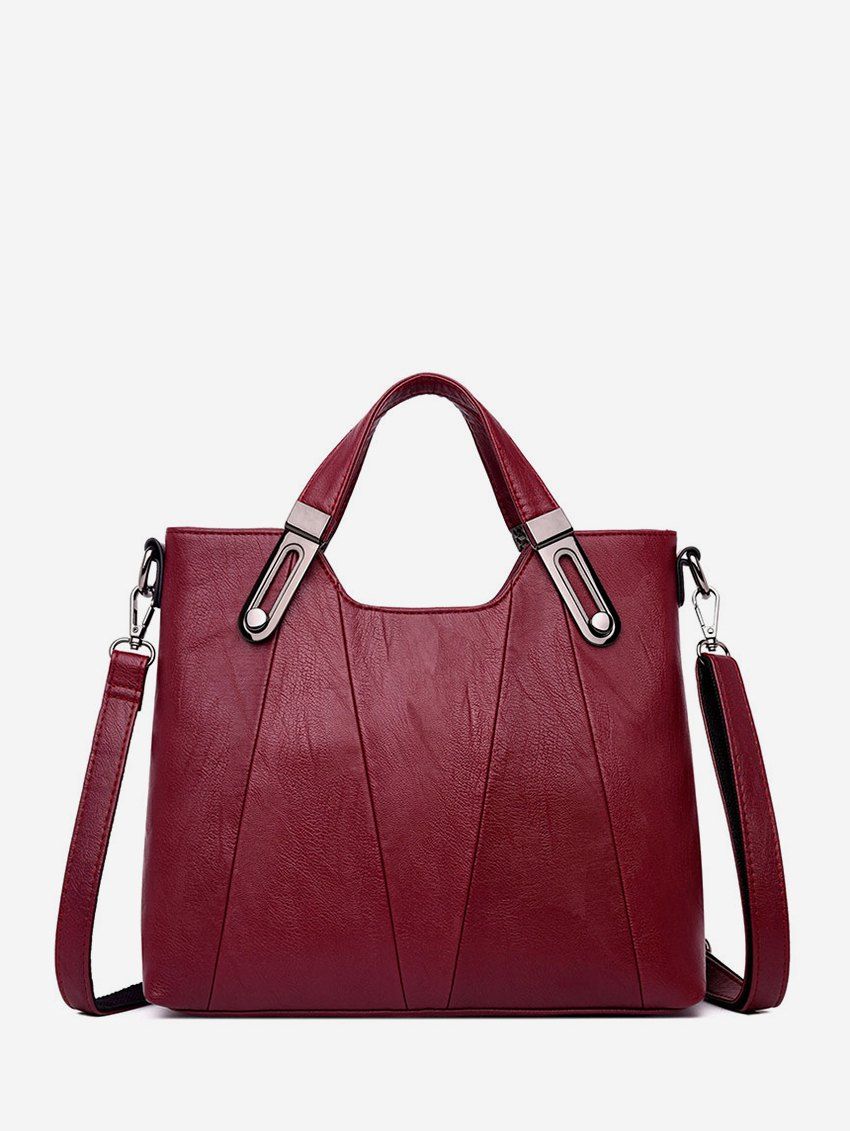 

Solid Business Big Leather Shoulder Bag, Red wine