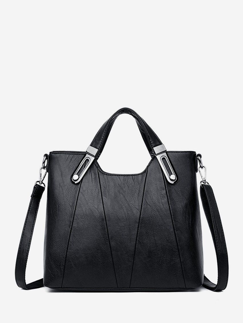 

Solid Business Big Leather Shoulder Bag, Black
