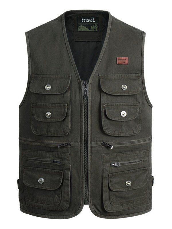

Zip Up Multi Pockets Cargo Waistcoat, Army green