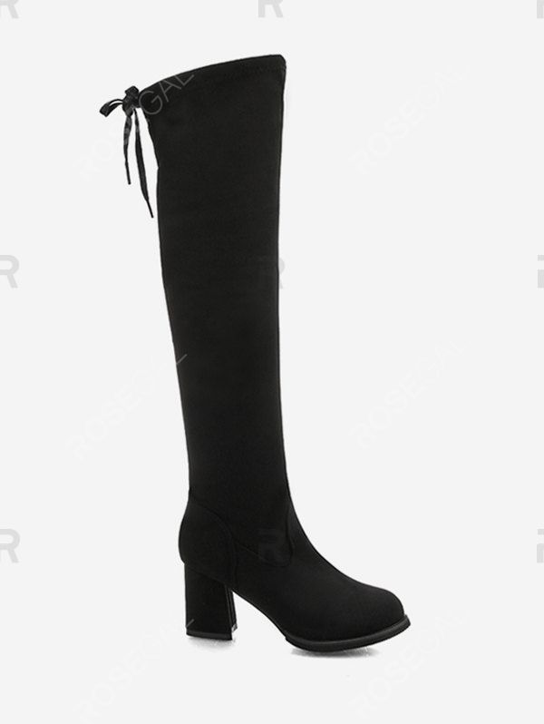 

Tie Back Block Heel Thigh High Knight Boots, Black