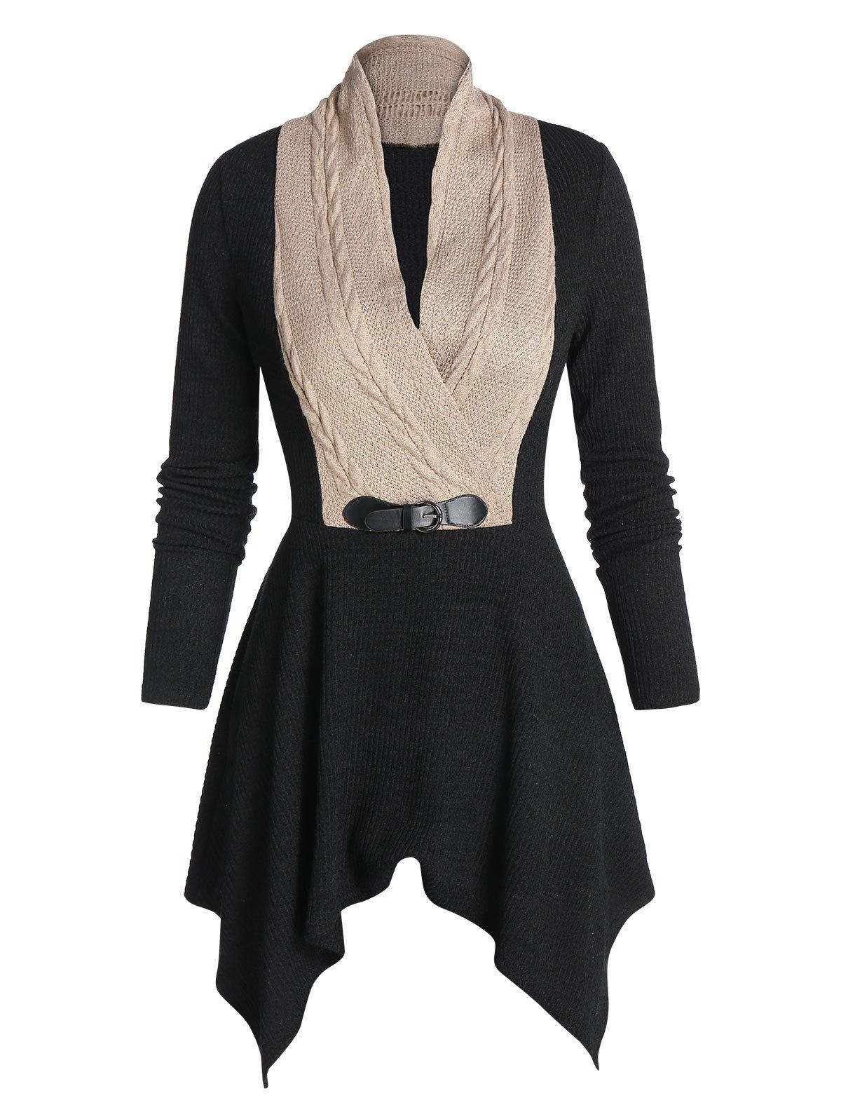

Cable Knit Low Cut Buckle Sweater, Multi-a