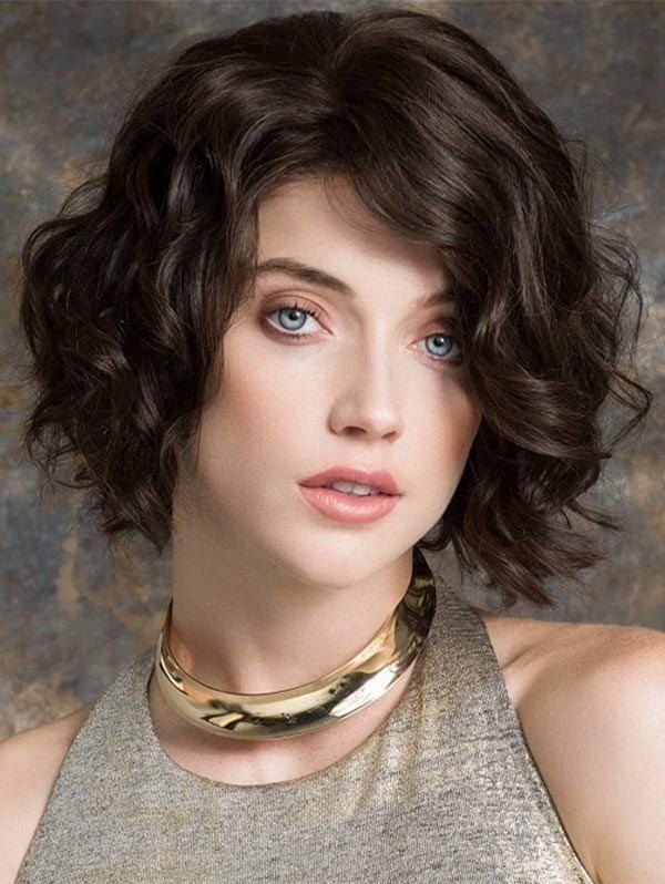 

Short Curly Synthetic Side Part Bob Wig, Natural black