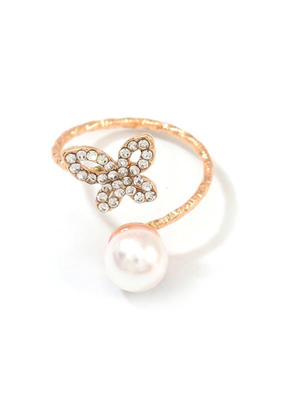 

Hollow Butterfly Rhinestone Faux Pearl Open Ring, Gold