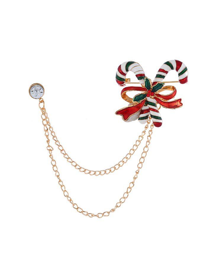

Christmas Bowknot Stick Chain Glazed Brooch, Gold