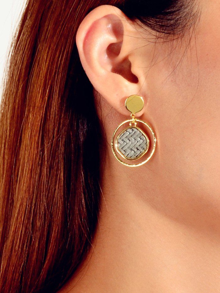 

Rattan Woven Round Stud Drop Earrings, Gold