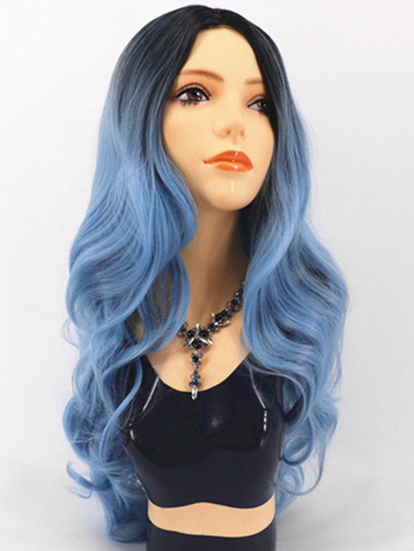 

Ombre Body Wave Synthetic Center Part Long Wig, Silk blue