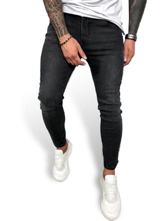 

Solid Color Design Drawstring Jeans, Black