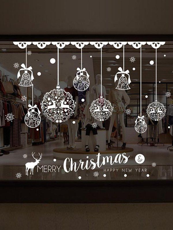 

Merry Christmas Bell Deer Pattern Wall Sticker Set, White