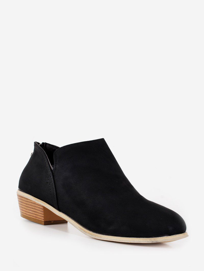 

Stacked Block Heel Short Boots, Black