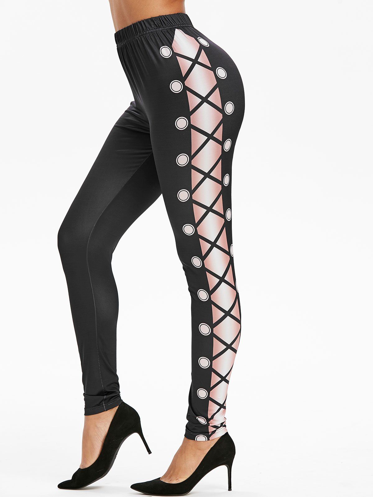 

High Rise Crisscross Print Skinny Leggings, Black
