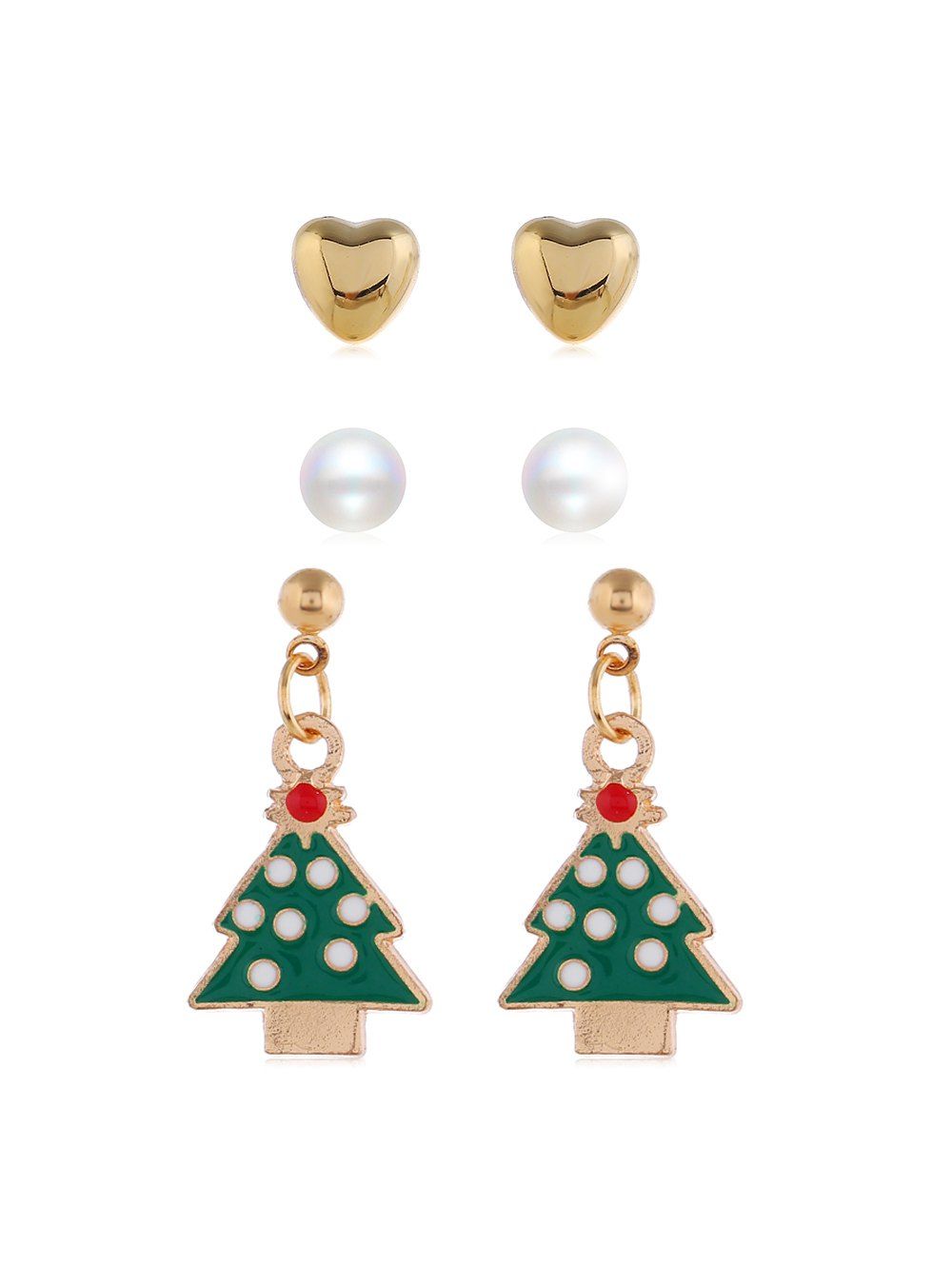 

3 Pairs Christmas Tree Santa Faux Pearl Earrings Set, Gold