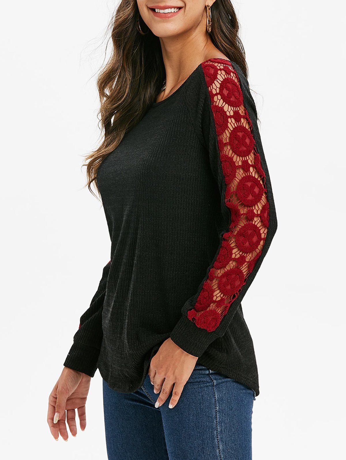 

Contrast Lace Ribbed Knitwear, Multi-a