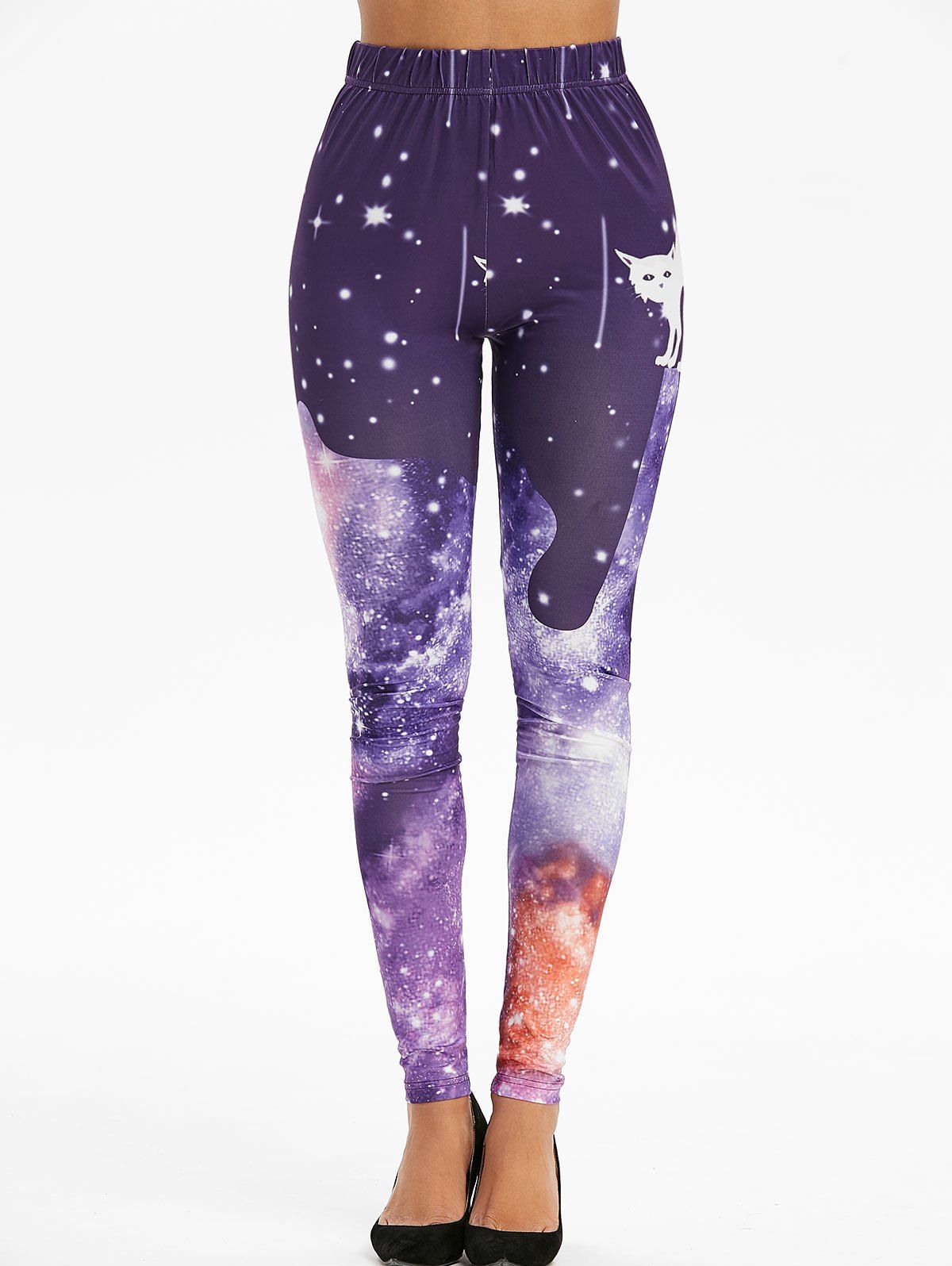 

High Rise 3D Cat Galaxy Print Leggings, Deep blue