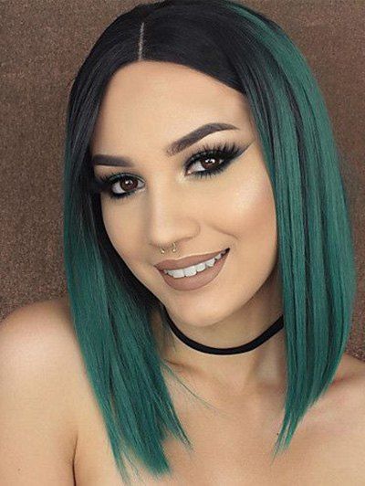 

Straight Center Part Ombre Short Synthetic Bob Wig, Medium sea green