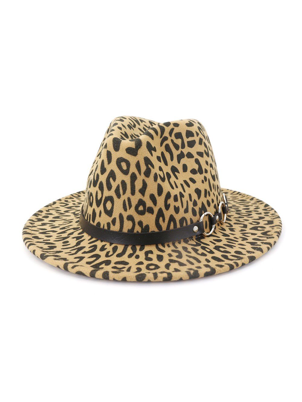 

Leopard Pattern Flat Brim Winter Jazz Hat, Light khaki