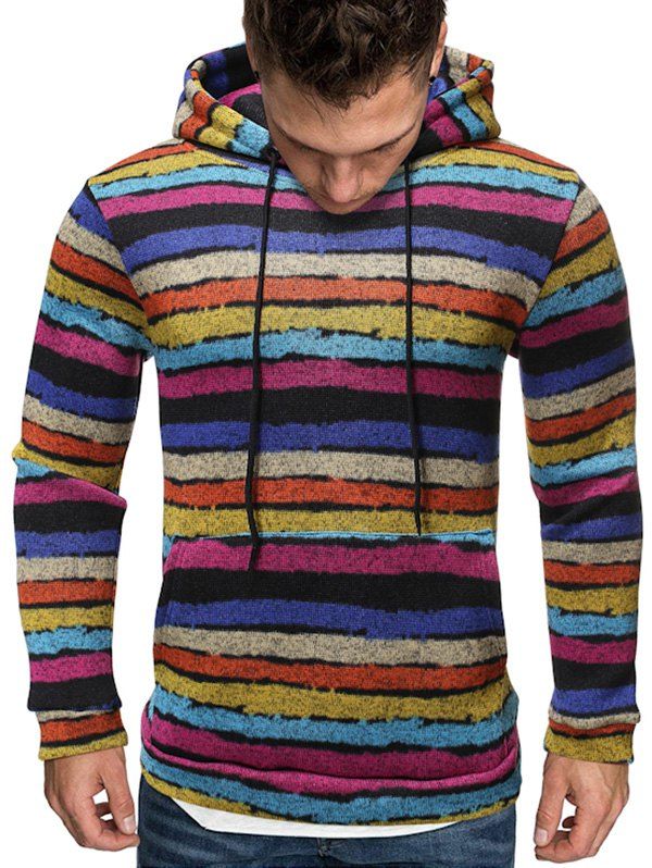 

Vintage Colorful Striped Pattern Casual Hoodie, Multi-a