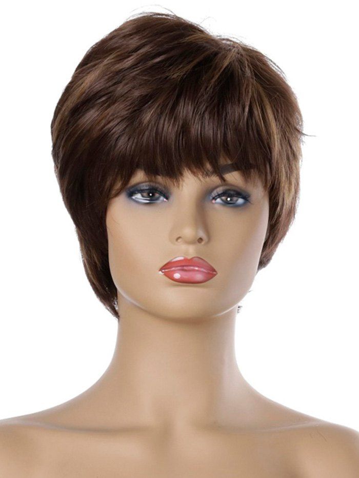 

Natural Straight Short Side Bang Synthetic Wig, Brown