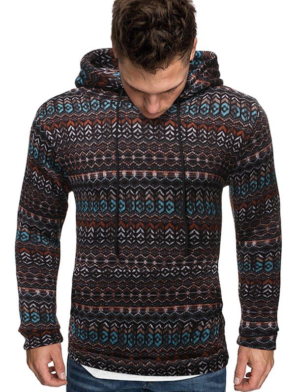 

Geometric Pattern Knitted Hoodie, Black