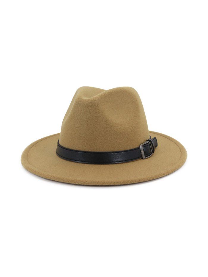 

Floppy Woolen Belt Design Jazz Hat, Light khaki