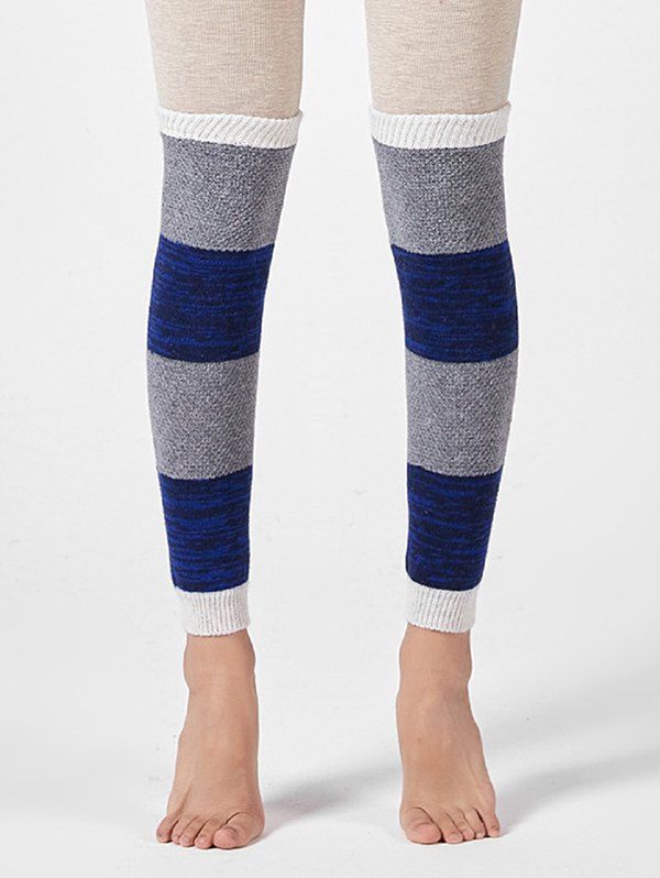 

Colorblock Striped Knitted Over Knee Sleeve Socks, White