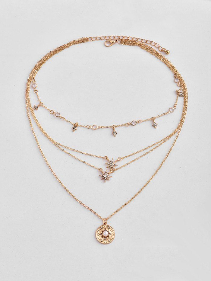 

Star Rhinestone Pendant Multilayered Necklace, Gold