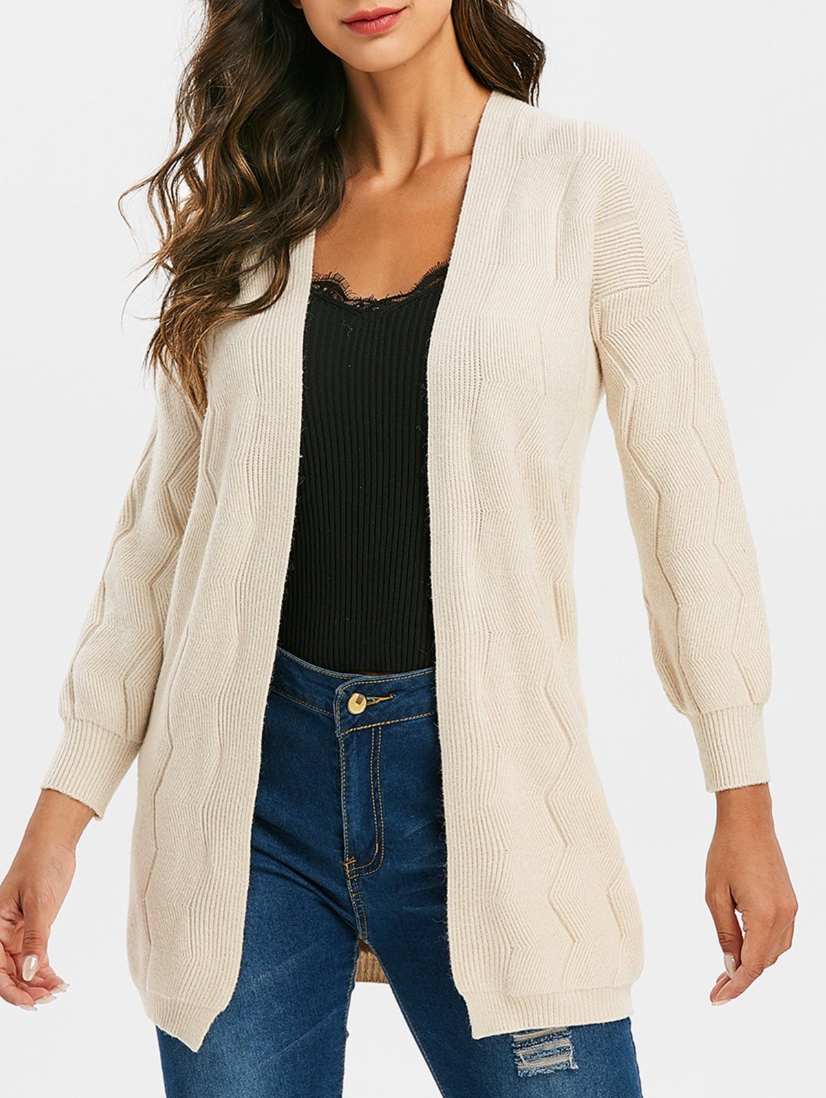

Zigzag Knit Open Front Longline Cardigan, Light khaki