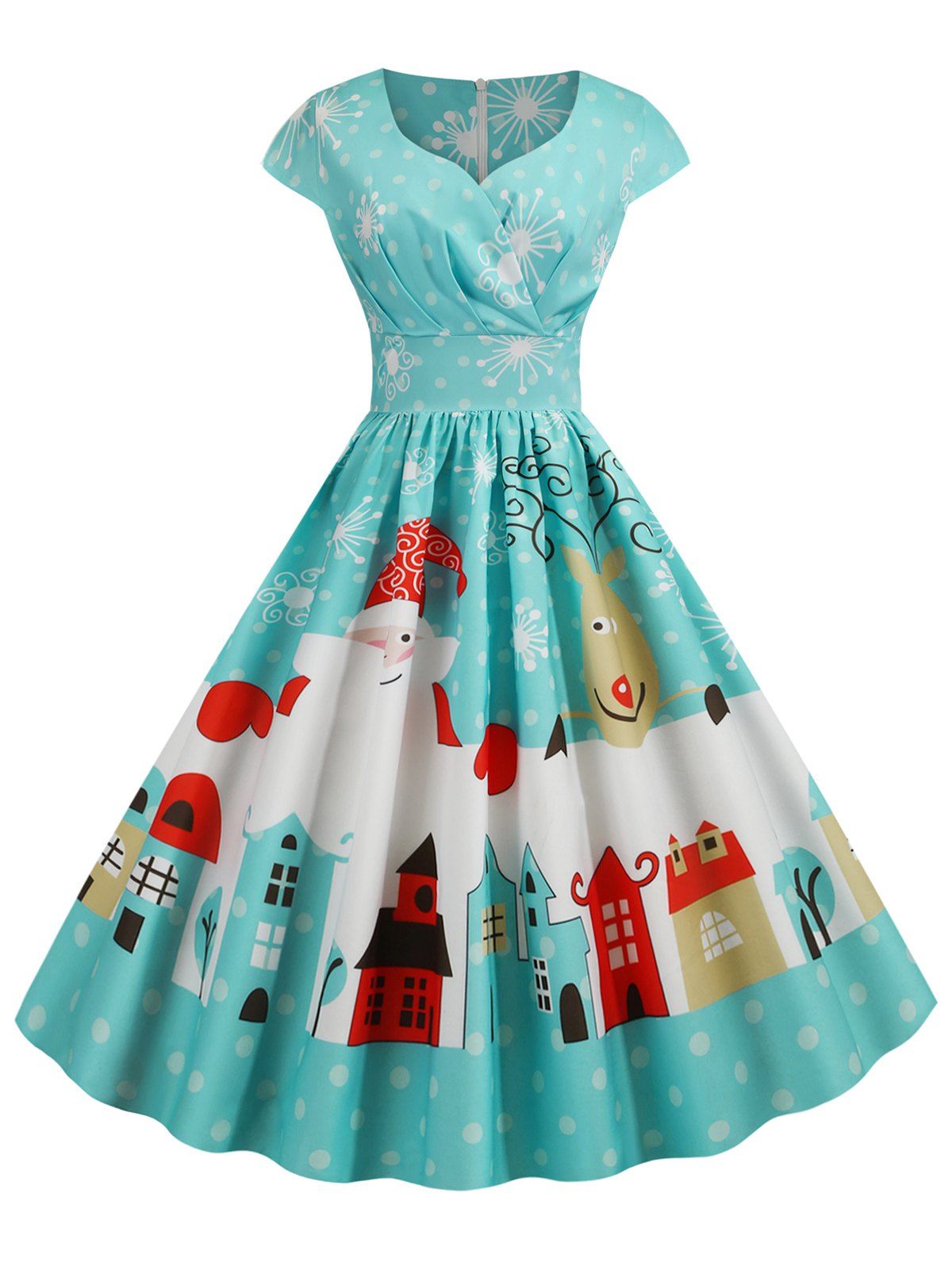 

Christmas Castle Santa Claus Tree Print Surplice Midi Dress, Midnight blue
