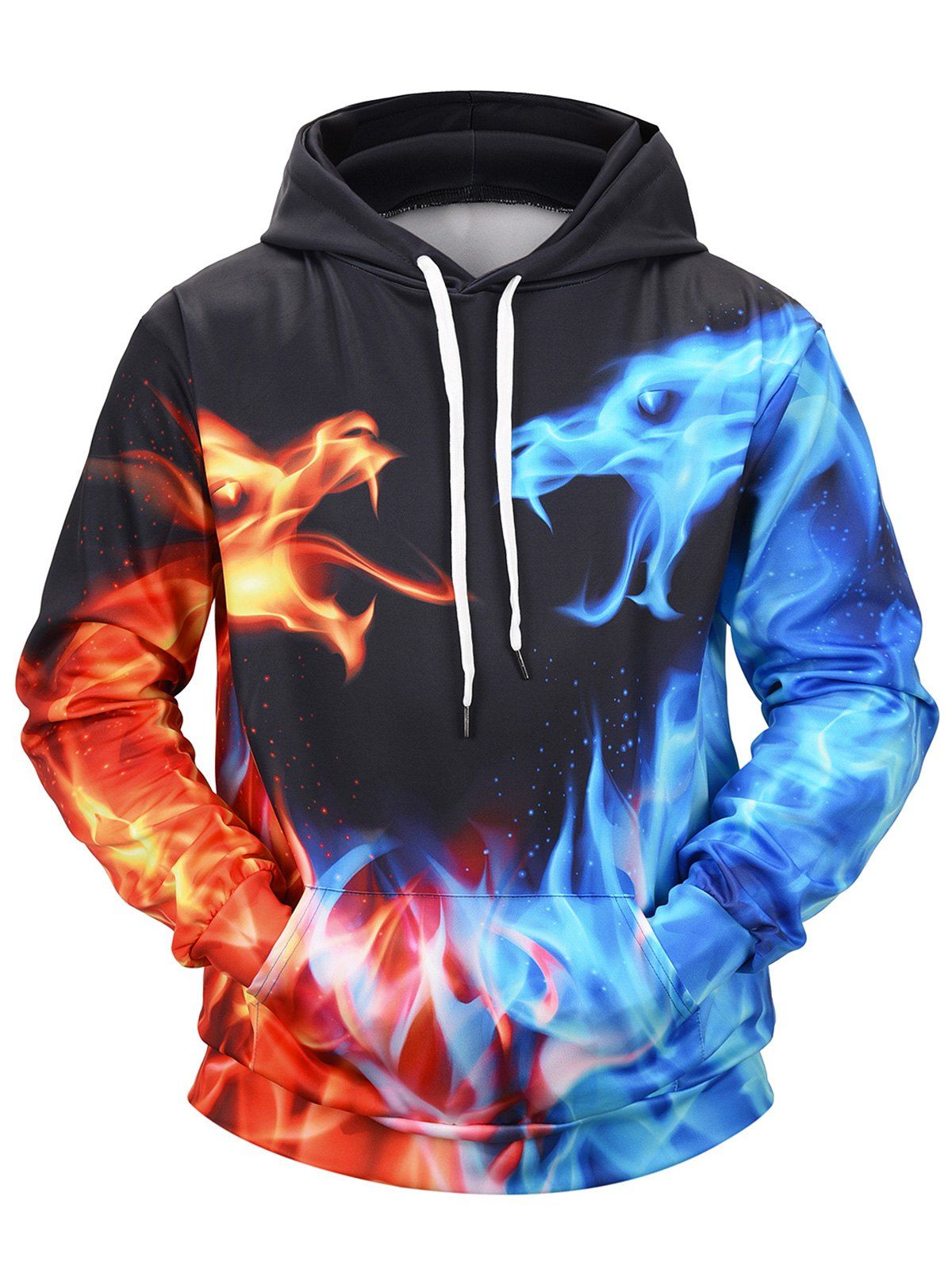 

Flame Cartoon Print Hoodie, Black