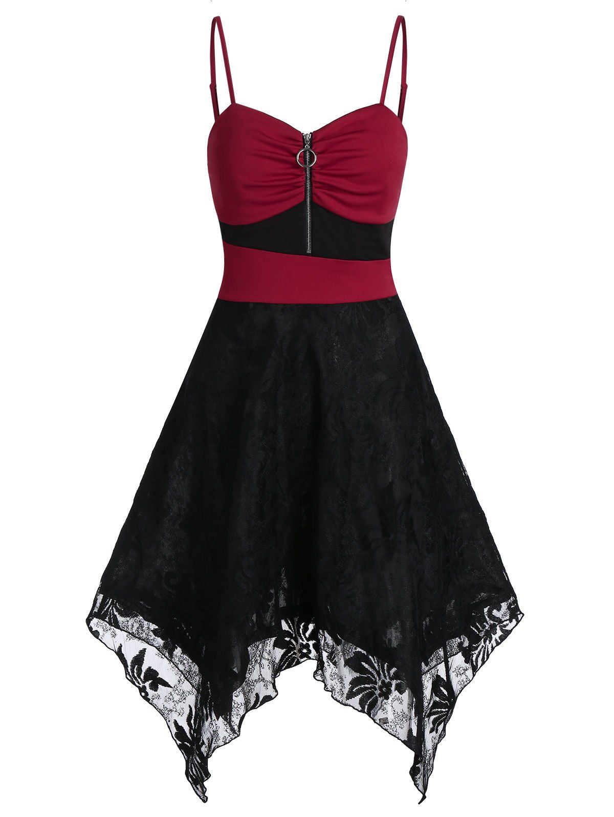 

Sweetheart Neck Lace Zipper Strap Dress, Red wine