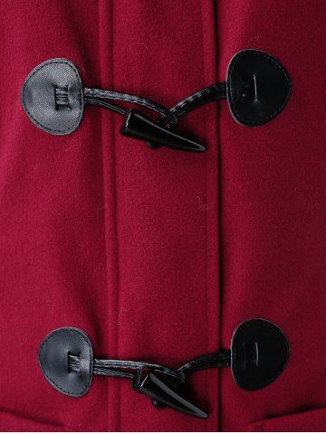 

Plus Size Hooded Horn Button Faux Fur Coat, Red wine