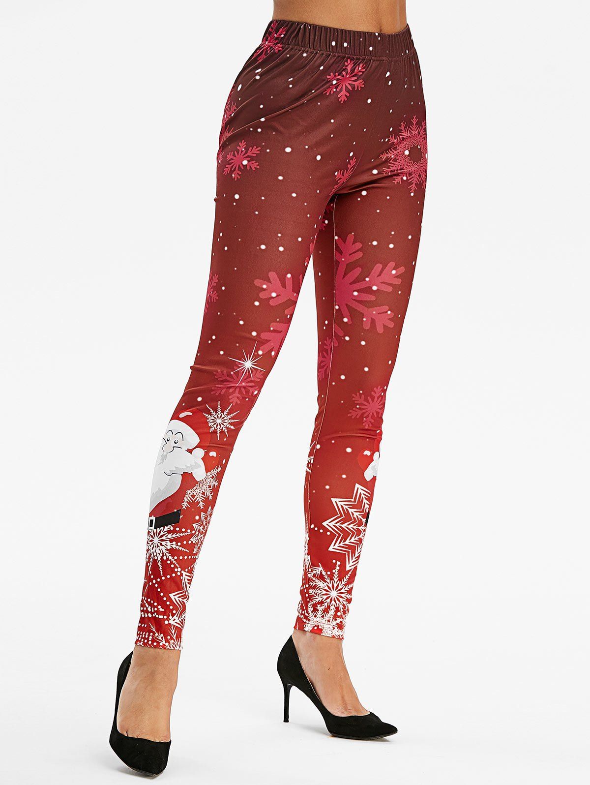 

Snowflake Printed Skinny Christmas Leggings, Red