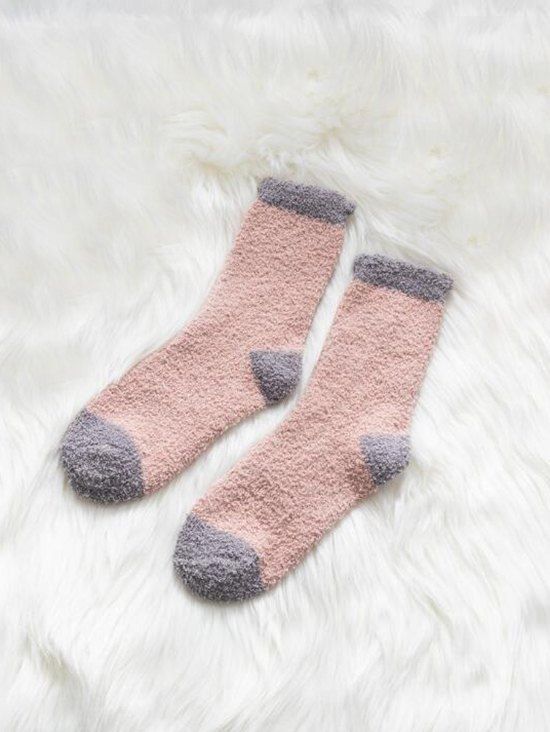 

Winter Two Tones Fleece Home Floor Socks, Light pink
