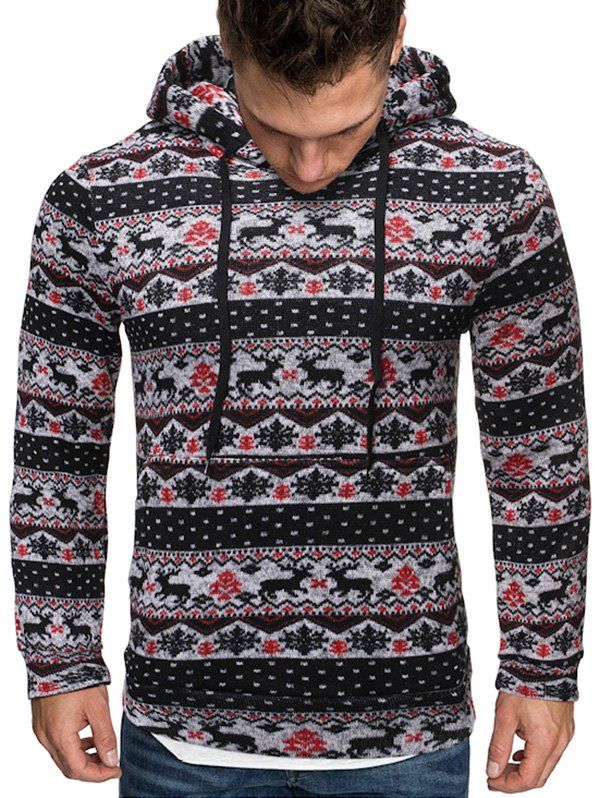 

Christmas Wapiti Pattern Hoodie, Black
