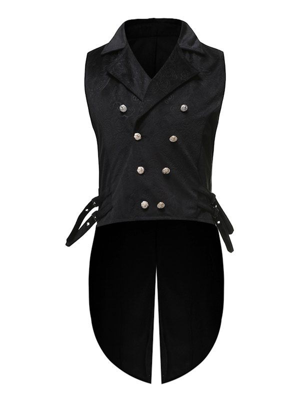

Double Breasted Embossed Decoration Waistcoat, Black