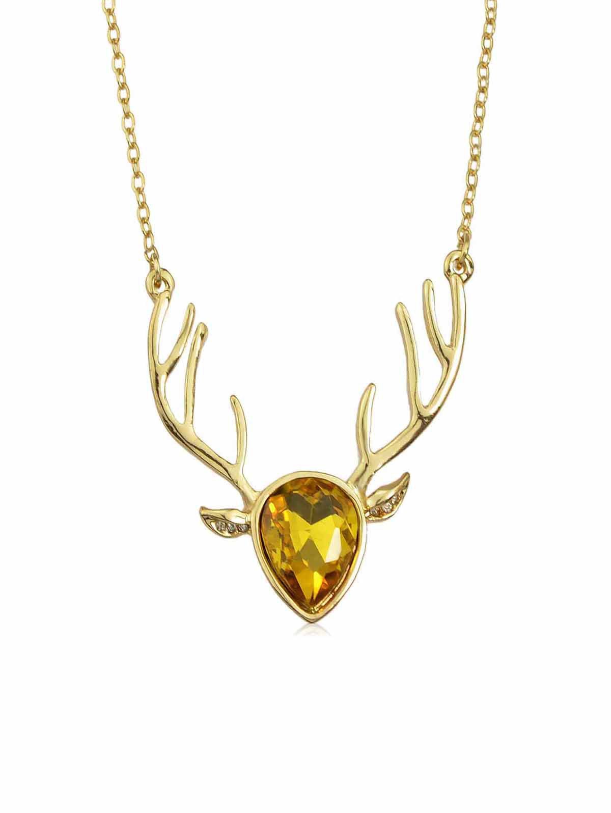 

Rhinestone Deer Head Pendant Necklace, Yellow