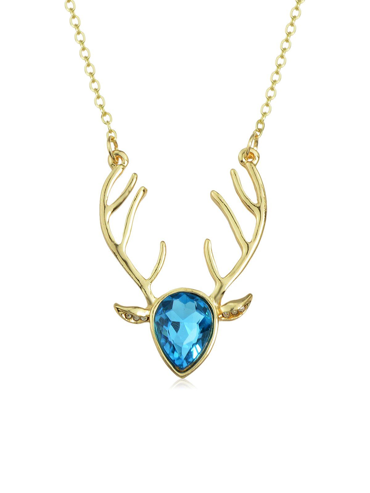 

Rhinestone Deer Head Pendant Necklace, Blue hosta