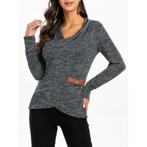 

Belted Embellished Cowl Neck Heathered Knitwear, Jet black