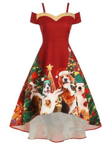 Christmas Tree Sequined Open Shoulder High Low Dress from rosegal rosegal Christmas Tree Sequined Open Shoulder High Low Dress