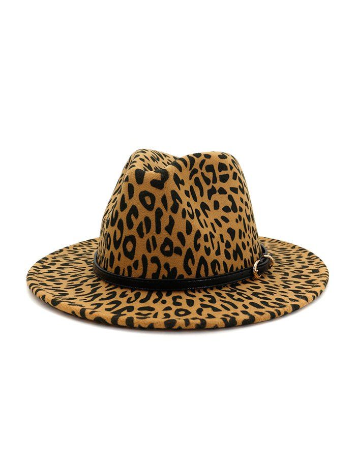 

Leopard Belt Embellished Jazz Hat, Light khaki