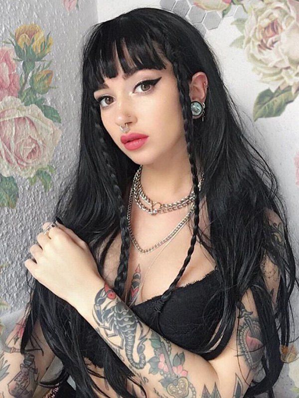 

Neat Bang Straight Capless Long Synthetic Wig, Natural black