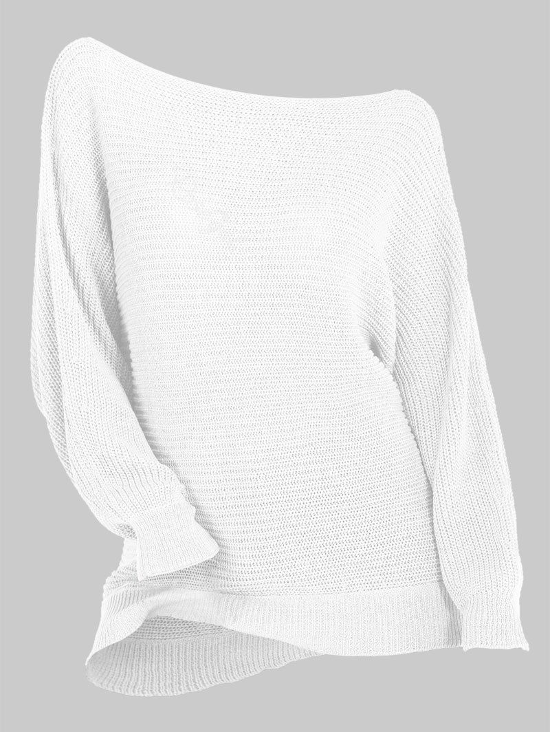 

Plus Size Batwing Sleeve Skew Neck Sweater, White