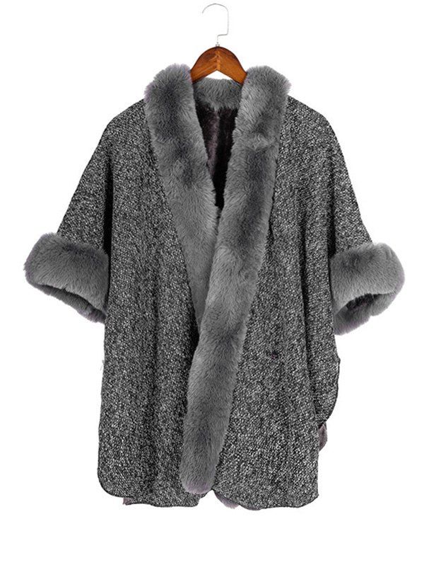 

Open Front Faux Fur Poncho Cape, Battleship gray