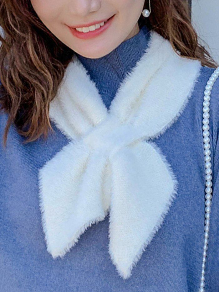 

Faux Fur Winter Heart Shape Cross Scarf, White