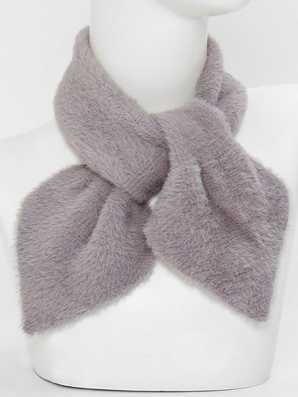 

Faux Fur Winter Heart Shape Cross Scarf, Light gray