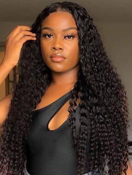 

Center Part Afro Curl Synthetic Long Wig, Natural black
