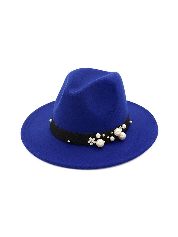 

Pearl Flower Woolen Fedoras Jazz Hat, Blue