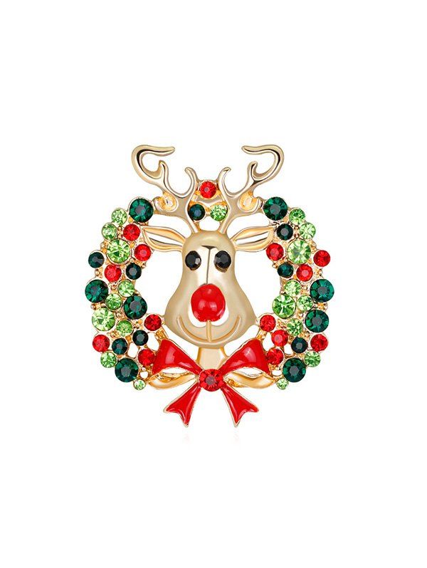 

Christmas Garland Elk Rhinestone Brooch, Gold