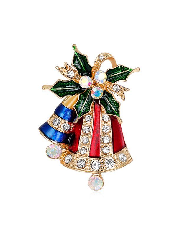 

Christmas Tree Branch Bell Rhinestone Brooch, Gold