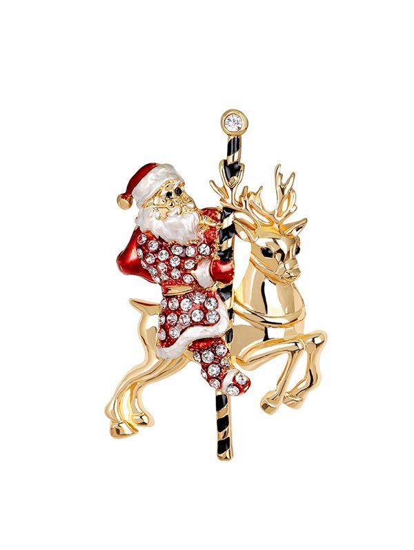 Chic Christmas Elk Santa Claus Rhinestone Brooch  